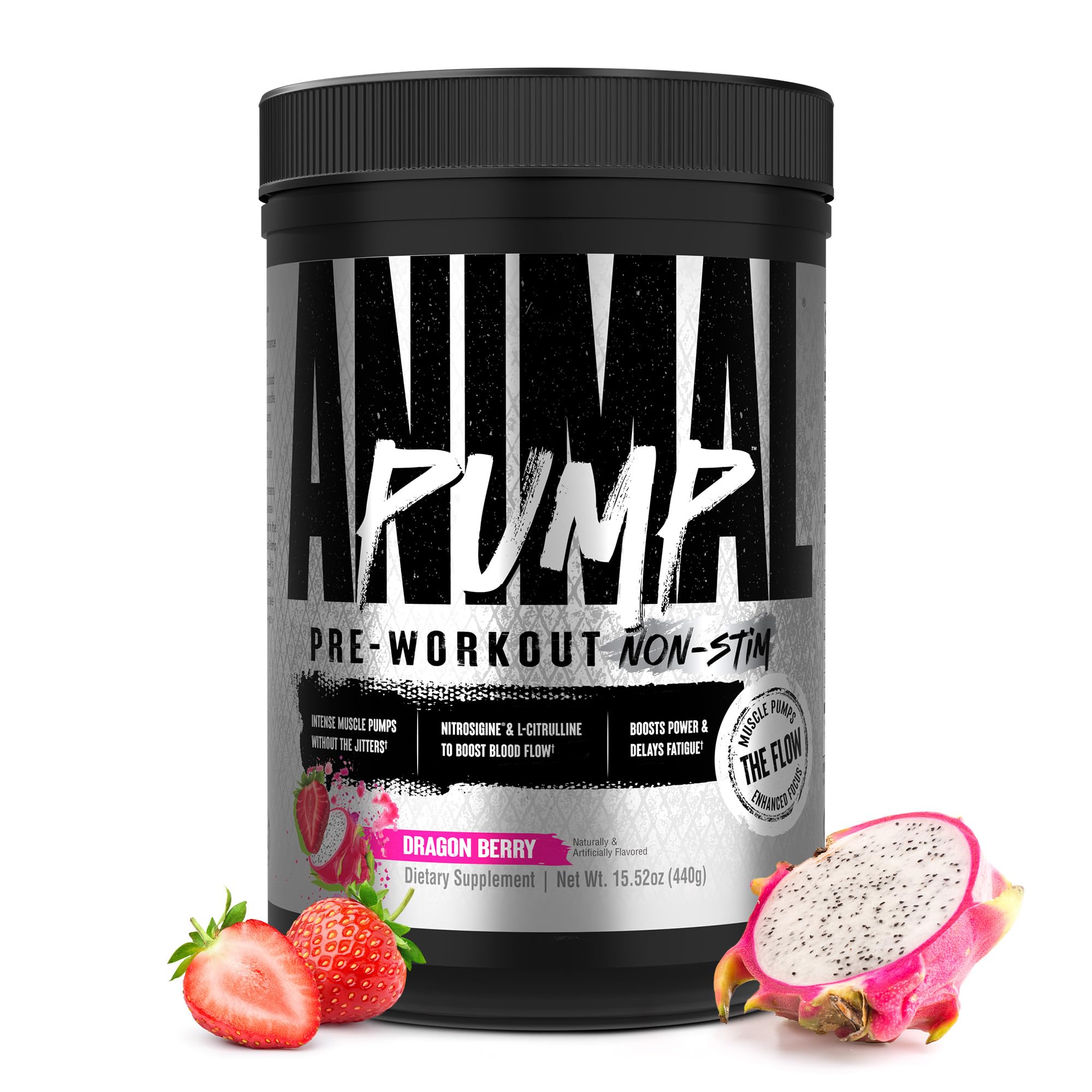 Animal Pump NS Stim-Free Pre Workout Powder for Men & Women - Caffeine-Free Preworkout for Energy, Focus, and Muscle Builder, Beta Alanine, Citrulline, Nitrosigine and Nootropics, Dragon Berry, 440g