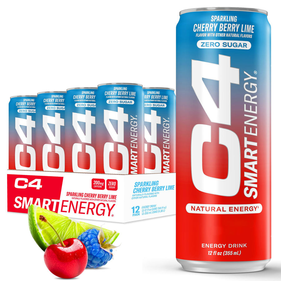 Cellucor C4 Smart Energy Drink – Cherry Berry Lime Flavor, Focus & Energy Drink (12oz Cans, Pack of 12)