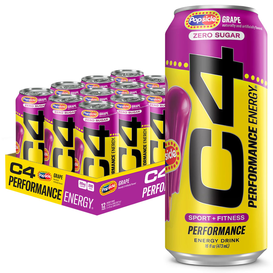 Cellucor C4 Energy Drink – Grape Popsicle Flavor, Zero Sugar Energy Drink (16oz, Pack of 12)
