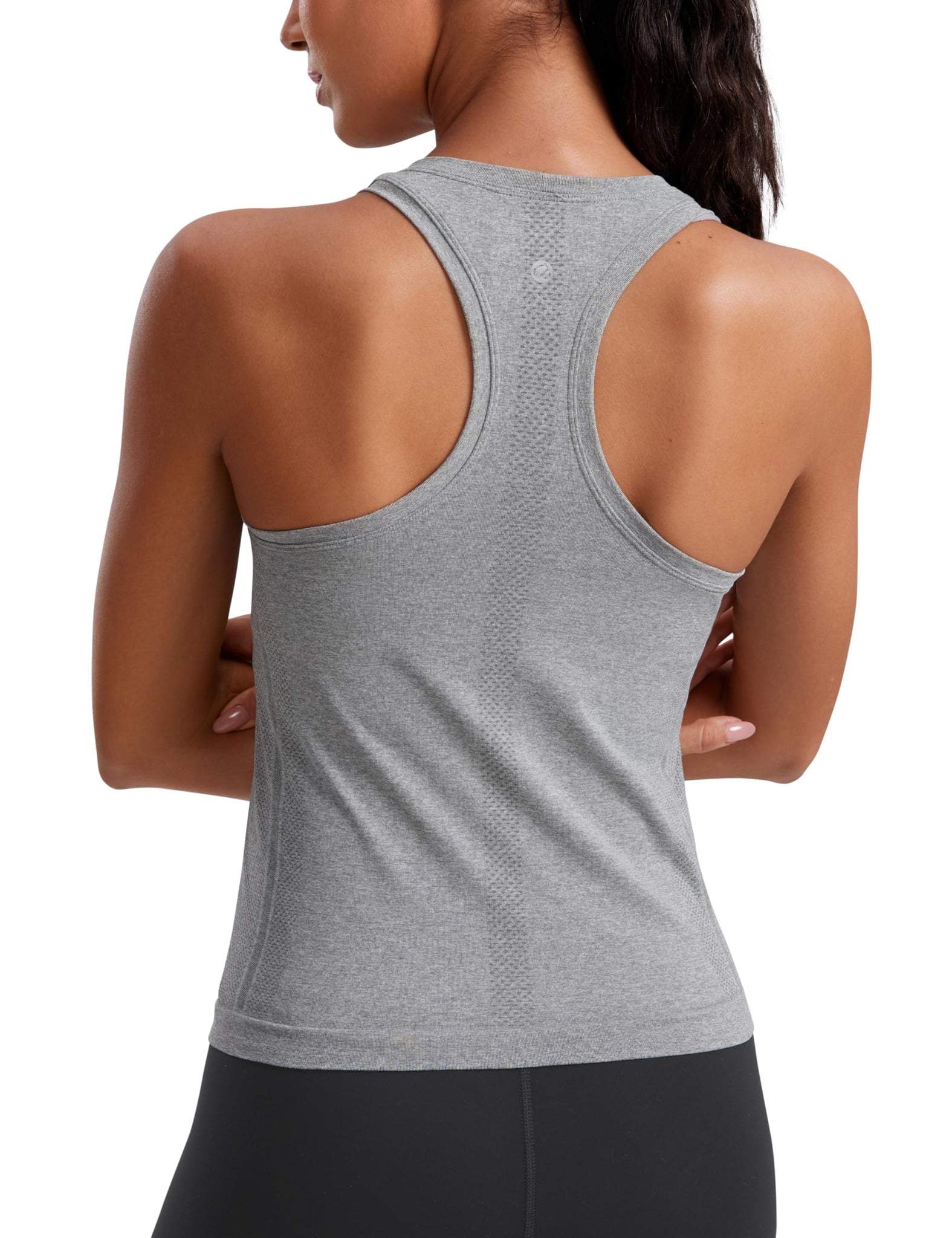 CRZ YOGA Seamless Womens Breathable Workout Tank Tops Racerback High Neck Sleeveless Running Athletic Shirts Slate Grey Marl Medium