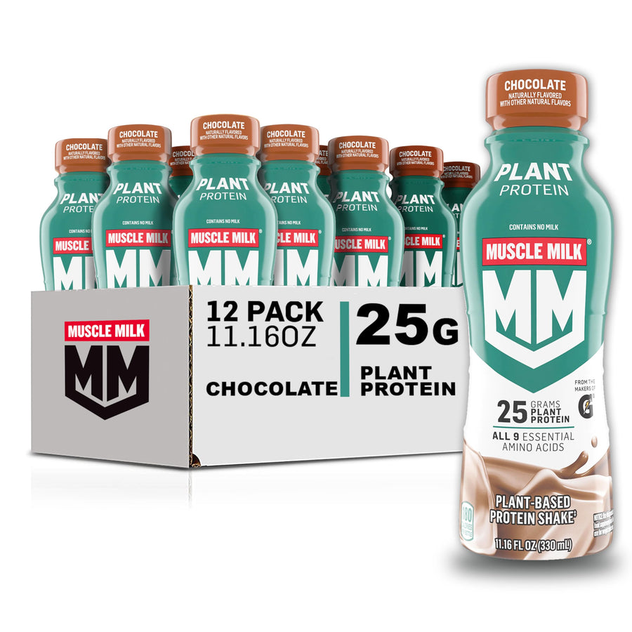 Muscle Milk Plant-Based Protein Shake – Chocolate Dairy-Free Ready-to-Drink Protein (12 Pack)