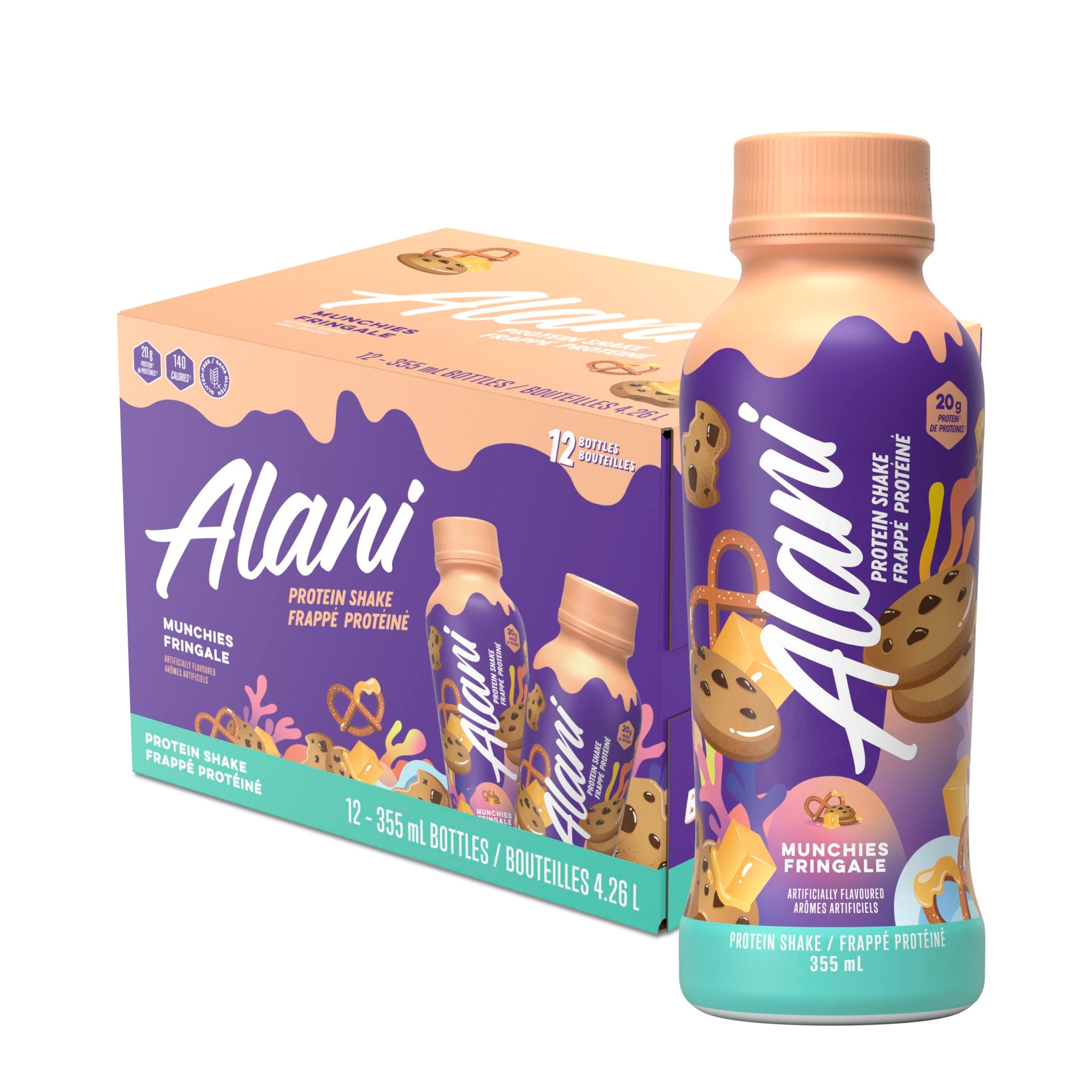 Alani Nu Protein Shake, Ready to Drink, Naturally Flavored, Gluten Free, Only 140 Calories with 20g Protein per 355mL bottle (Munchies, 12 Pack)