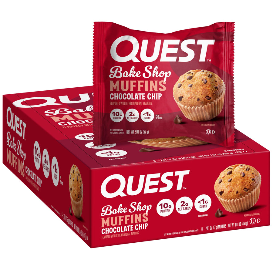 Quest Bake Shop Chocolate Chip Muffins – High Protein Low Sugar Muffins (8 Count)