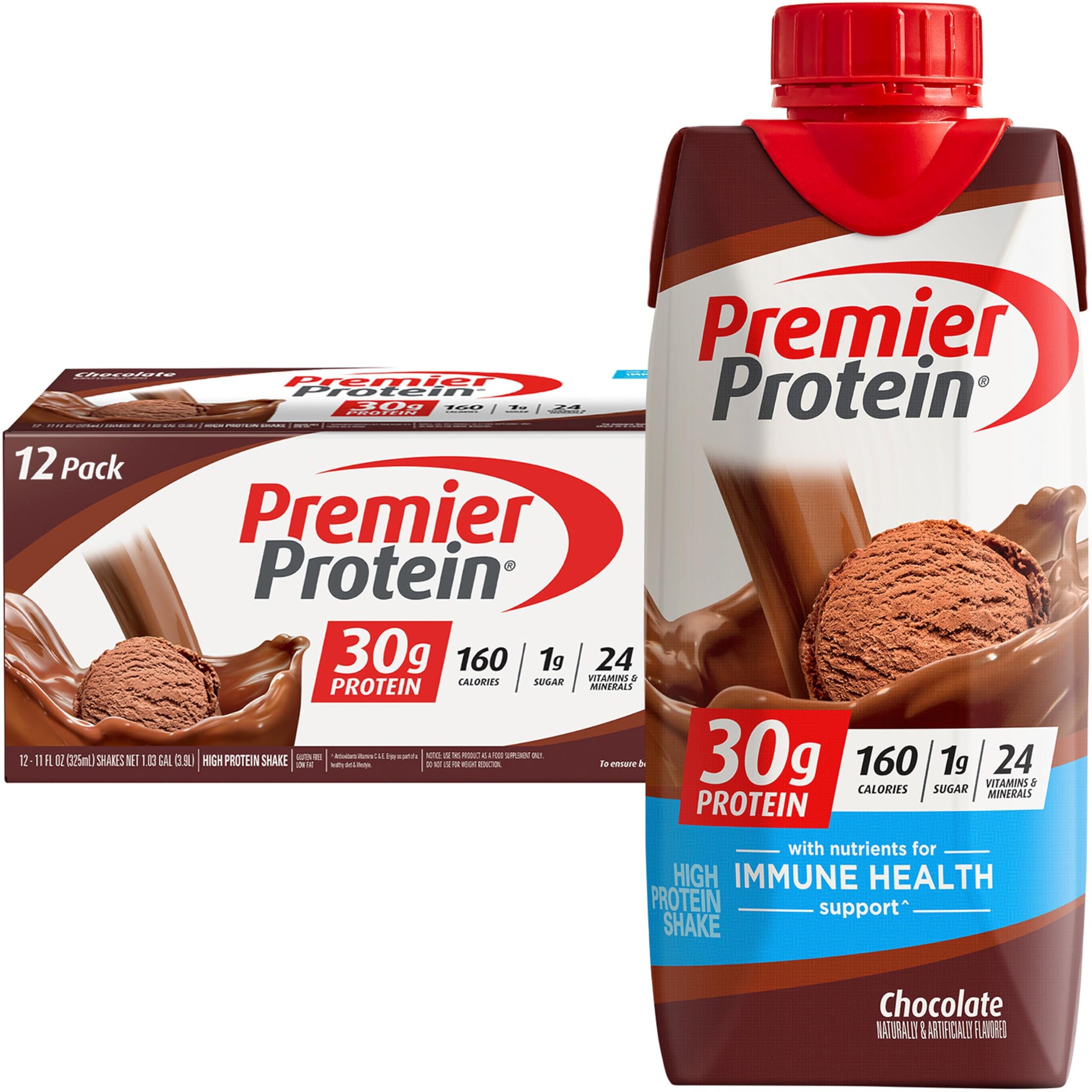 Premier Protein Protein Shake, Chocolate, 30g Protein, 1g Sugar, 11 fl oz Pack of 12