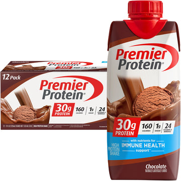 Premier Protein Protein Shake, Chocolate, 30g Protein, 1g Sugar, 11 fl oz Pack of 12