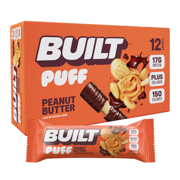 Built Bar, Puff Protein Bars, Peanut Butter Puff, 17g Protein Snacks, On-The-Go Bars, Only 150 Calories, 6g Sugar, Collagen, Gluten Free, 12 Count