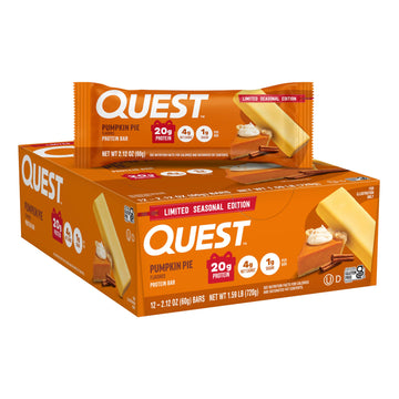 Quest Nutrition Pumpkin Pie Protein Bar, 20g Protein, 4g Net Carb, 1g Sugar, Gluten Free, 12 Count