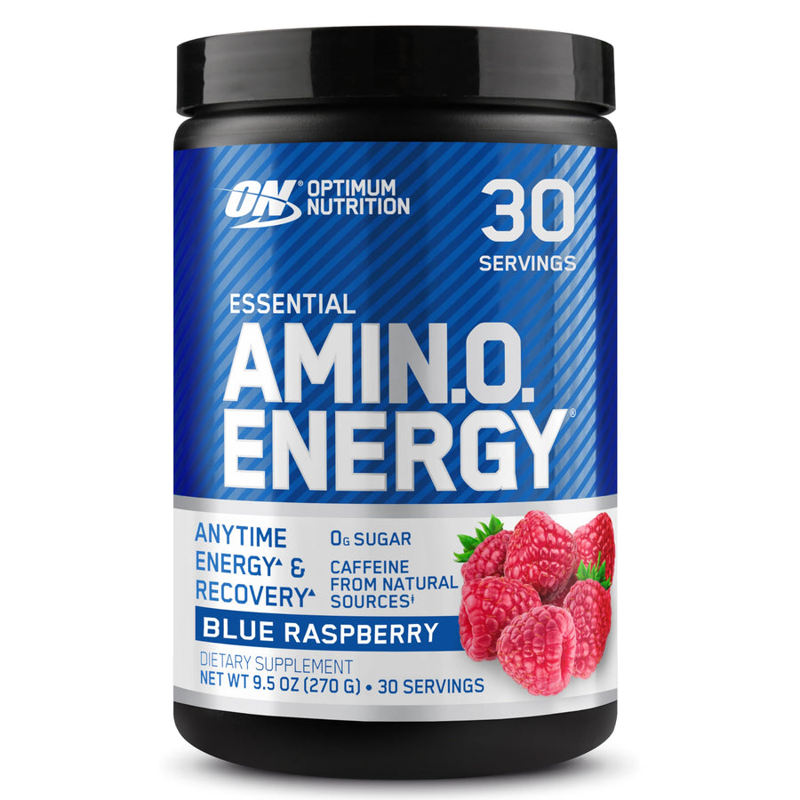 Optimum Nutrition Amino Energy Powder – Blue Raspberry Flavor, Energy & Recovery Support (30 Servings)