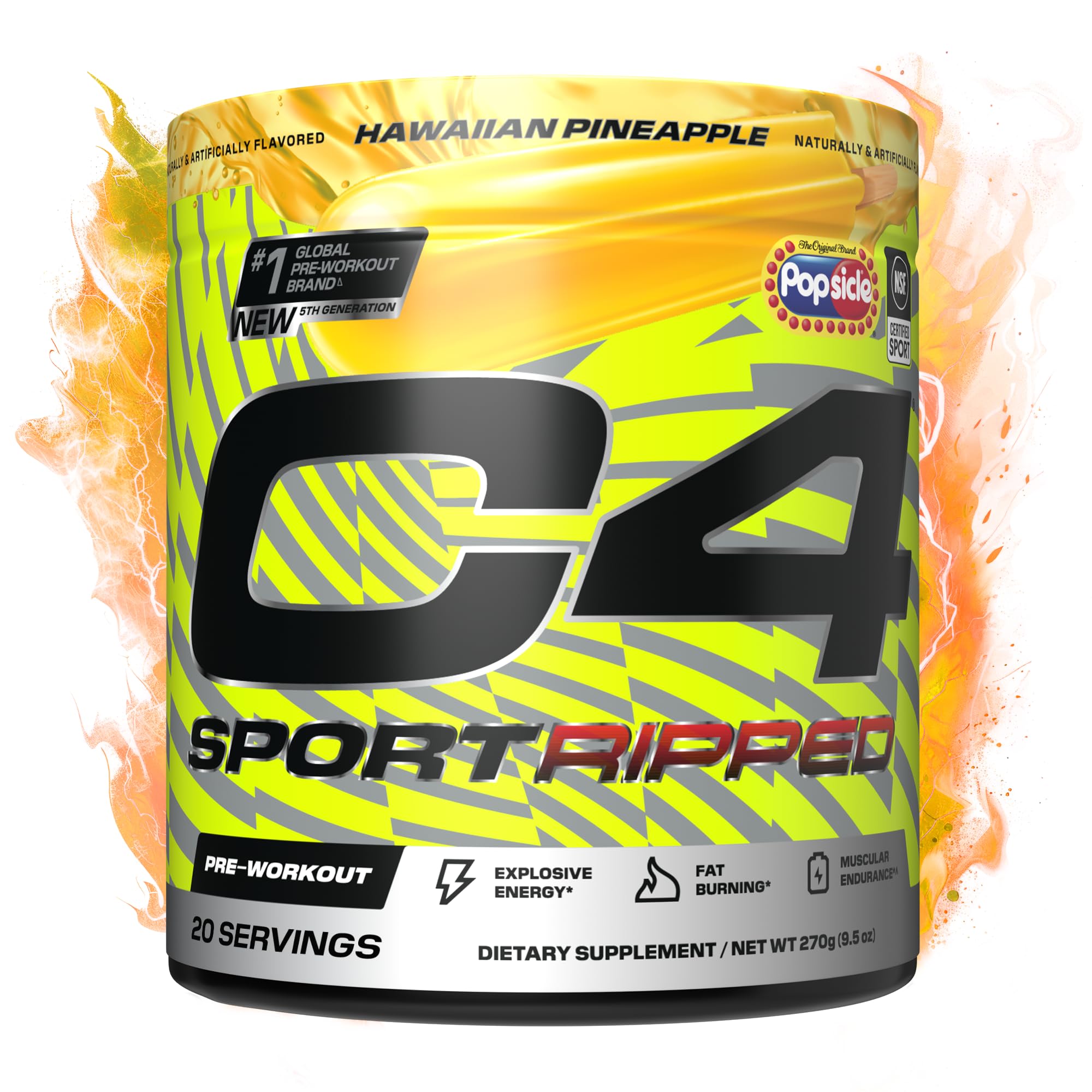 Cellucor C4 Ripped Sport Pre Workout Powder - NSF Certified for Sport - 200mg Caffeine + Cayenne Extract + Carnitine Tartrate + Beta-Alanine - Hawaiian Pineapple, 20 Servings
