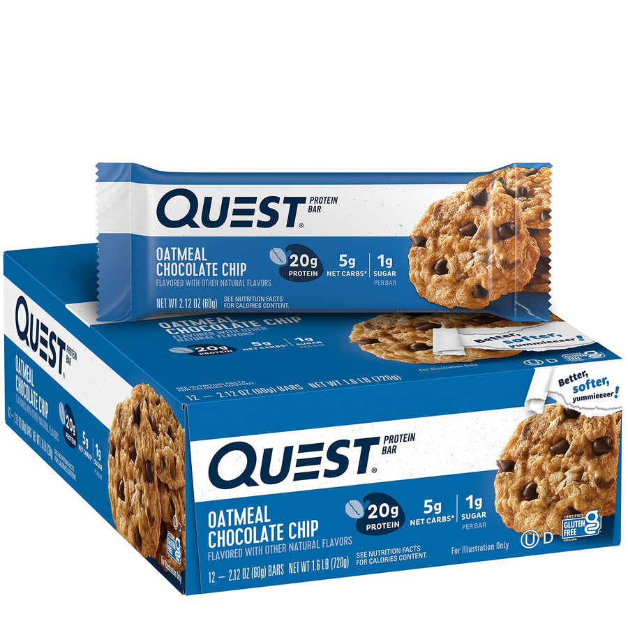 Quest Nutrition Oatmeal Chocolate Chip Protein Bars – High Protein Low Sugar Bars (12 Count)