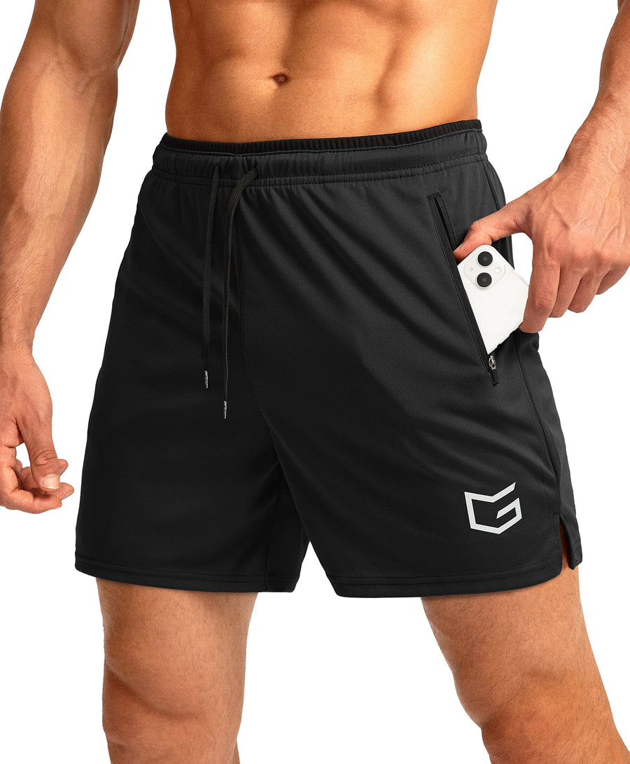 G Gradual Men’s Running Shorts – Quick Dry Athletic Gym Shorts with Zipper Pockets, 5" Inseam, Black
