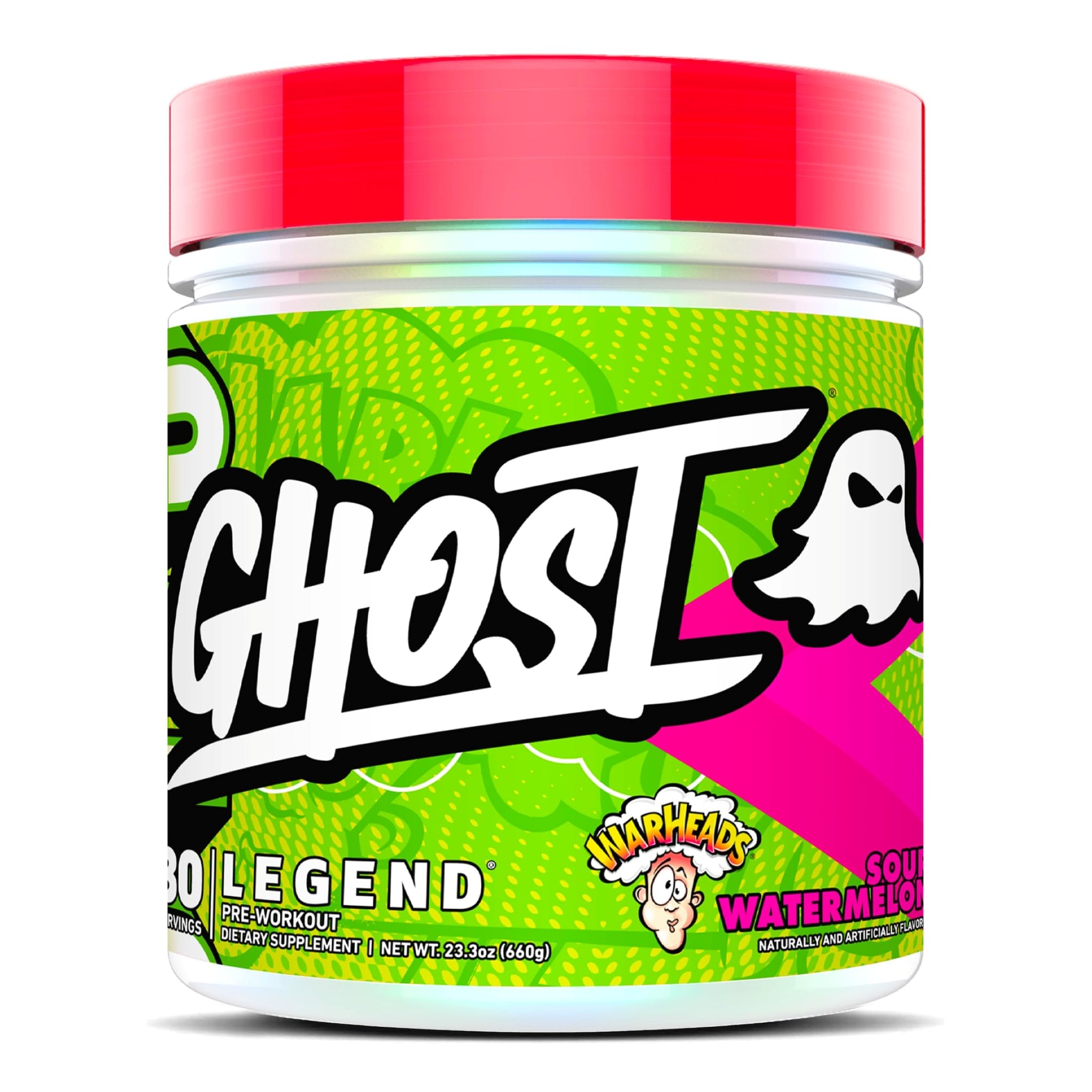 GHOST Legend Pre-Workout Powder, Warheads Sour Watermelon - 30 Servings – Pre-Workout for Men & Women with Choline, L-Citrulline, & Beta Alanine for Energy & Focus