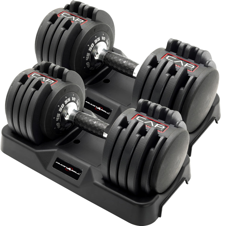 CAP Barbell Adjustable Dumbbells – 55 lb Pair, Contoured Full Rotation Handle, Honeycomb Chrome & Black